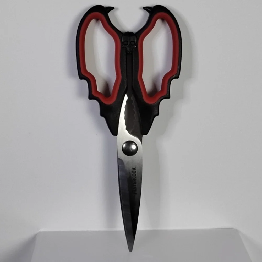 Astercook Skull Bat Wings Red and Black Kitchen Scissors Horror Goth Decor